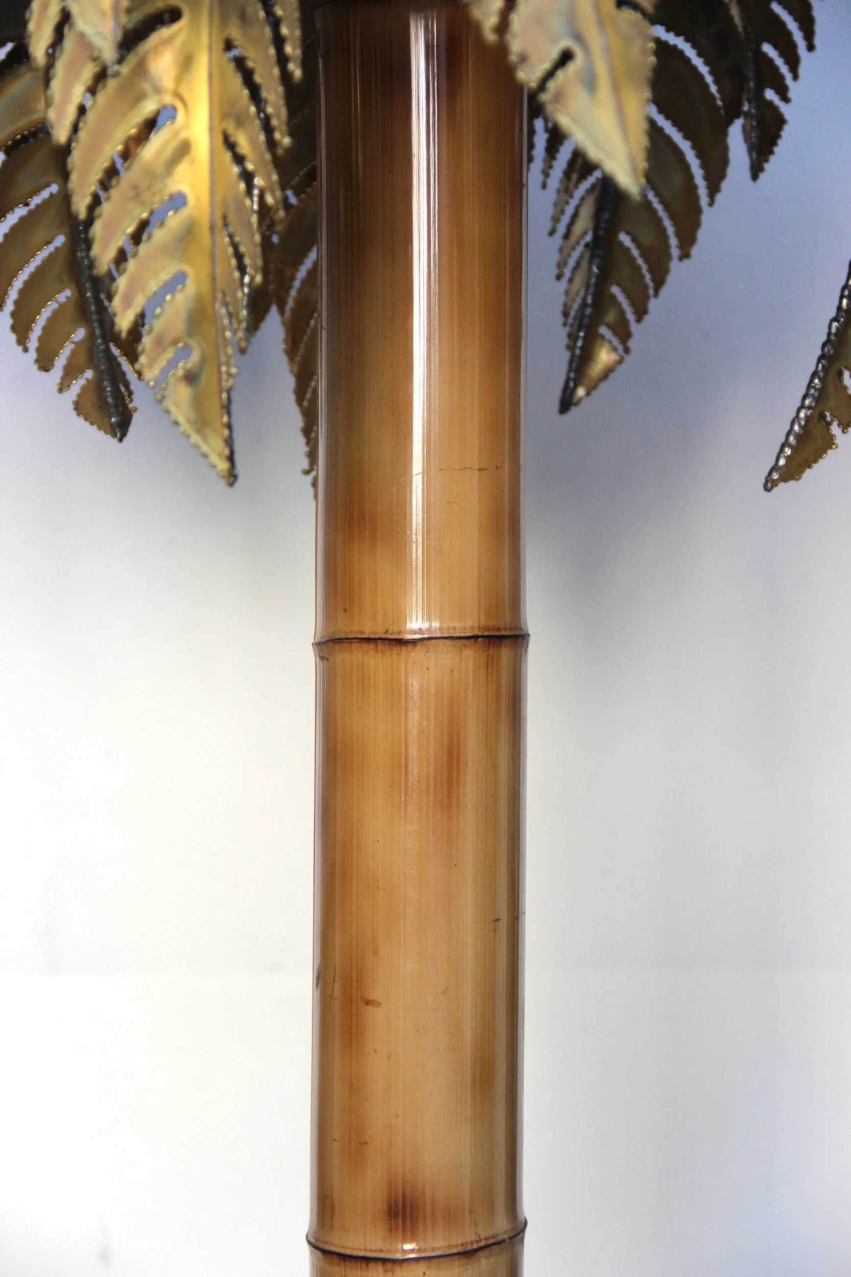 Palmier lumineux en laiton et bambou, France 1970-04